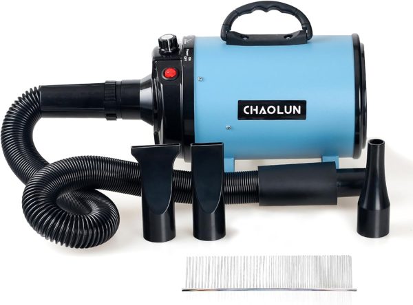 High Velocity Blue Dog Hair Dryer with Accessories