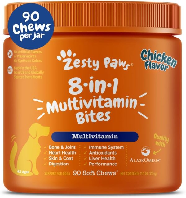 Zesty Paws Dog Multivitamin: Chewable, Omega 3, 90ct