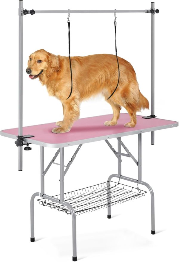 Pink Yaheetech 46'' Adjustable Pet Grooming Table