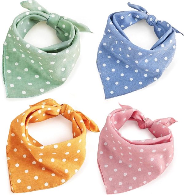 4PCS Cute Cotton Dog Bandanas, Washable Pet Scarfs