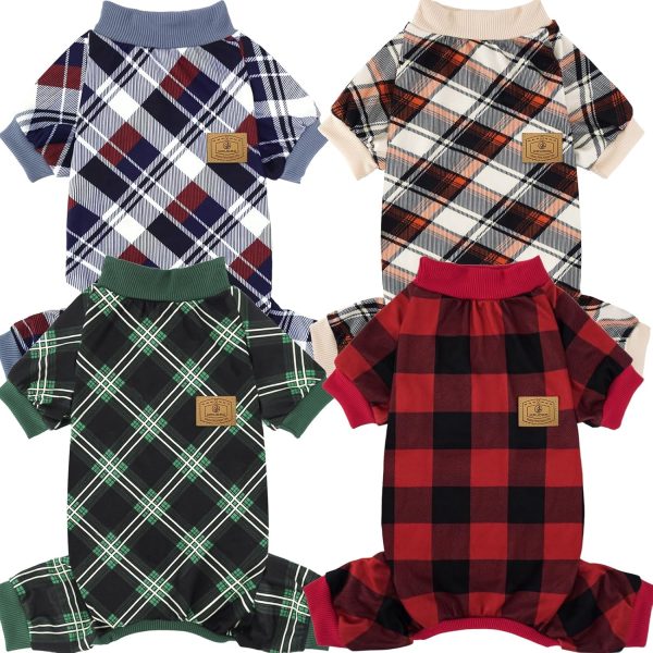 XPUDAC Plaid Dog Pajamas 4-Pack, Medium Size